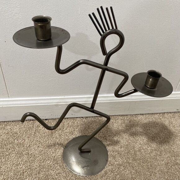 VTG 1980s 90s Postmodern Rebar Man Candle Holder running taper memphis wiggly - Picture 8 of 8